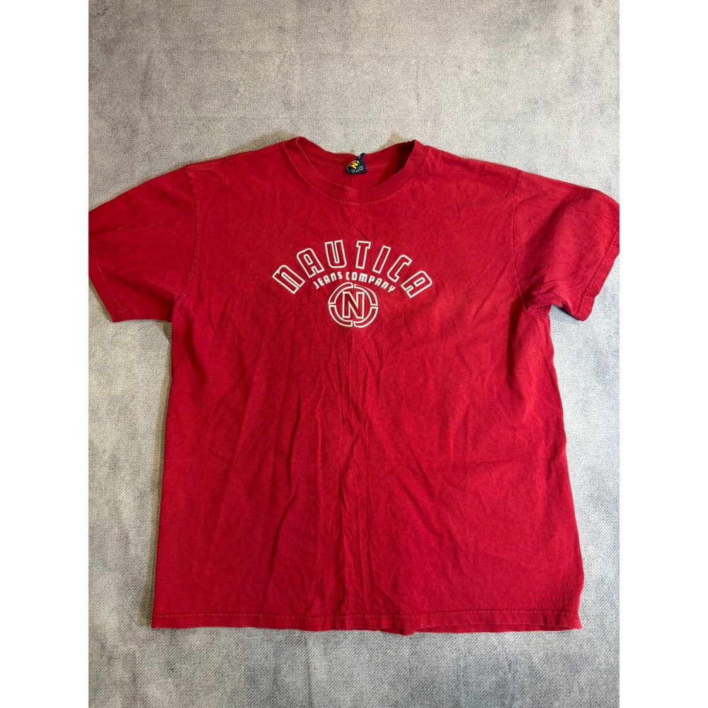 Nautica Jeans Company Mens Red Graphic T-Shirt Short Sleeve Cotton Large 0215